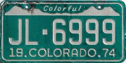 Colorado 1974 Debossed Plate